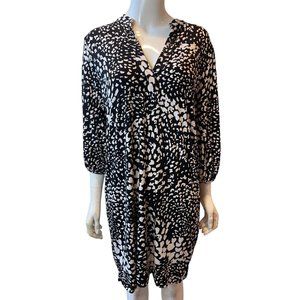 Banana Republic Womens Shift Dress Animal Print 3/4 Sleeve Black White SZ Medium